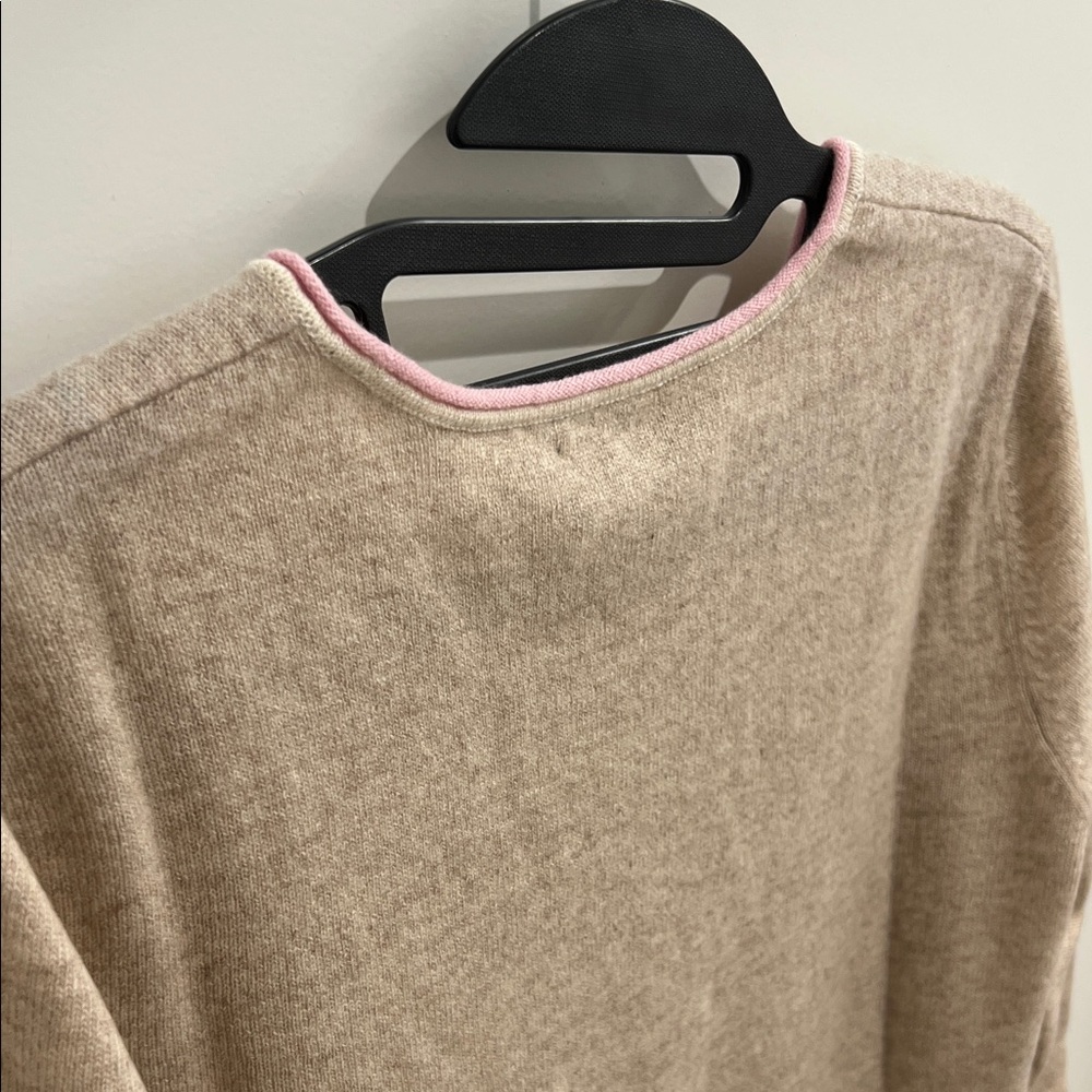 J. McLaughlin Tan Crewneck Sweater with Pink Trim - Picture 8 of 8